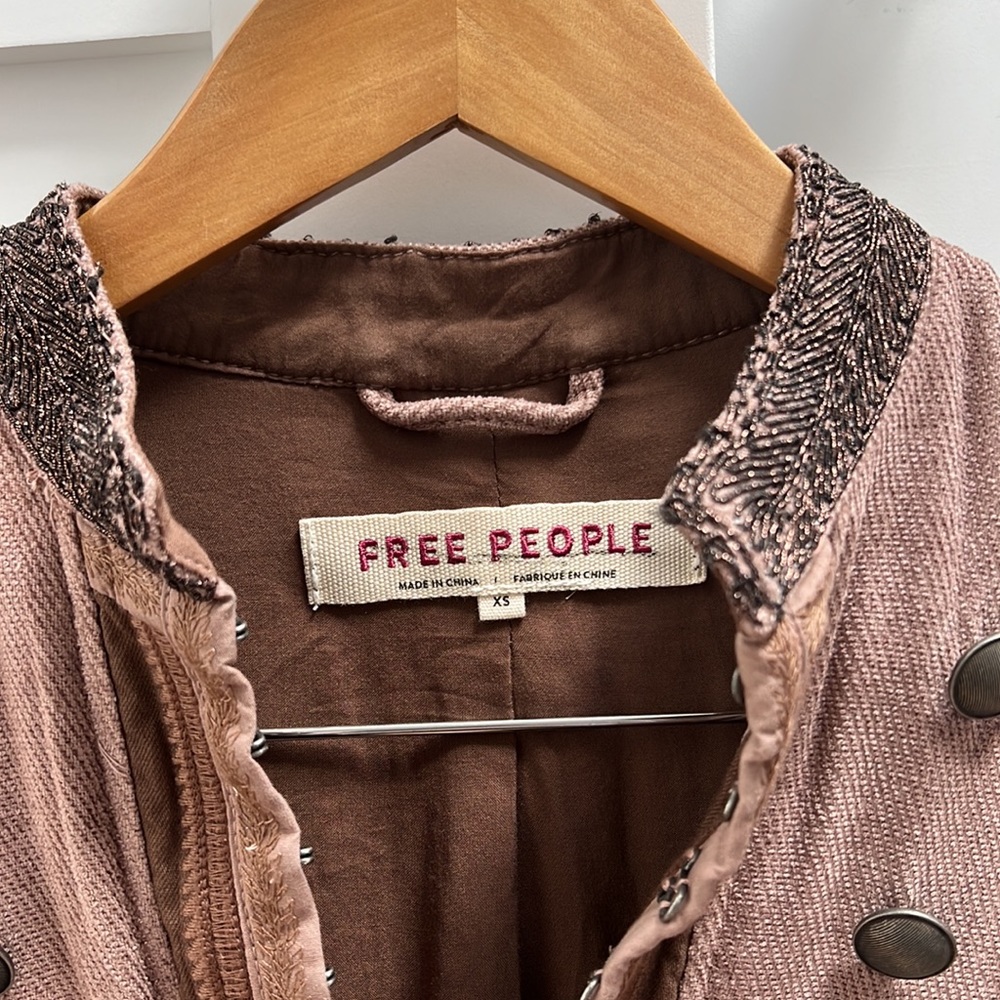 Free People Mauve Military-Style Frayed Hem Jacket - Picture 6 of 10